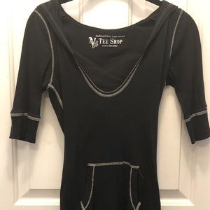 Cotton 3/4 Sleeve Black Hoodie Shirt